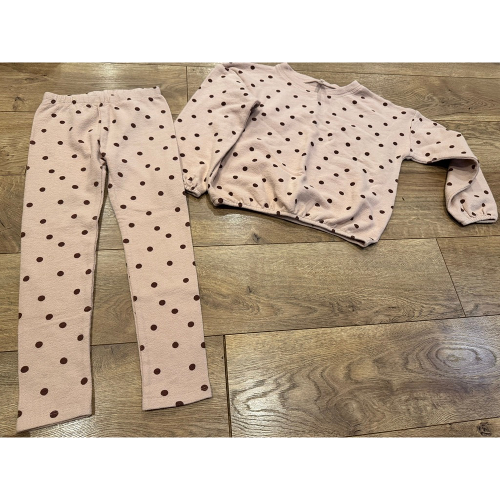Girls Rylee + Cru Matching Set Size 6-7 Pink Brown Polka Dot